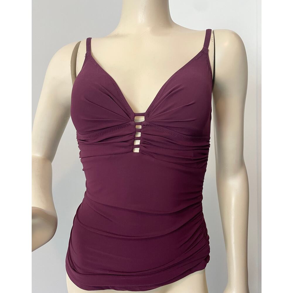 Profile by Gottex Tutti Frutti Strappy Plunge Tankini Top Size 6 Wine
